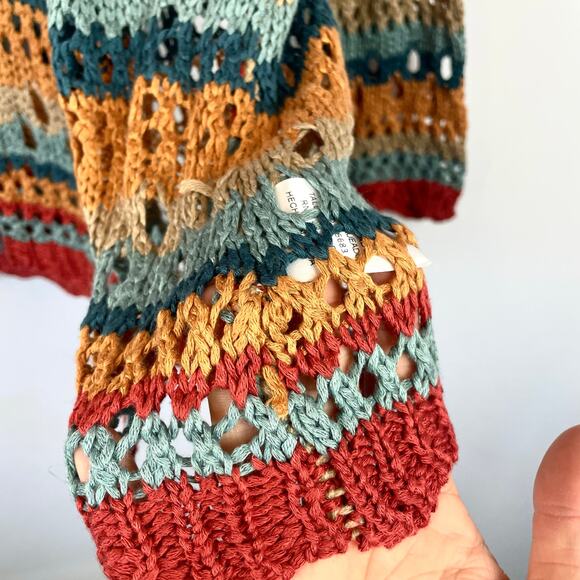 Umgee Multicolor Crochet Stripe Pullover Sweater With Scalloped Hem - Picture 8 of 12